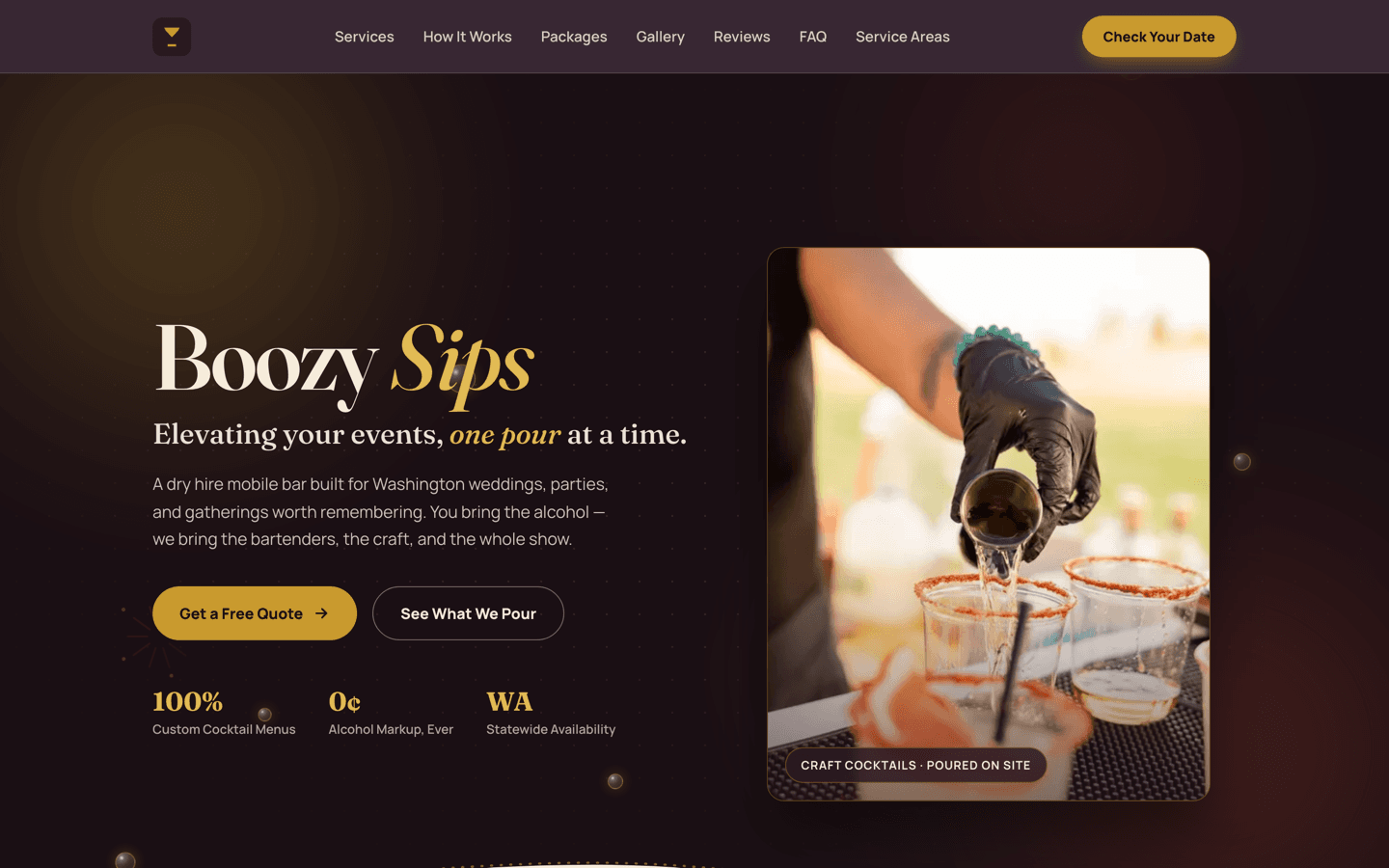 Screenshot of the Boozy Sips website