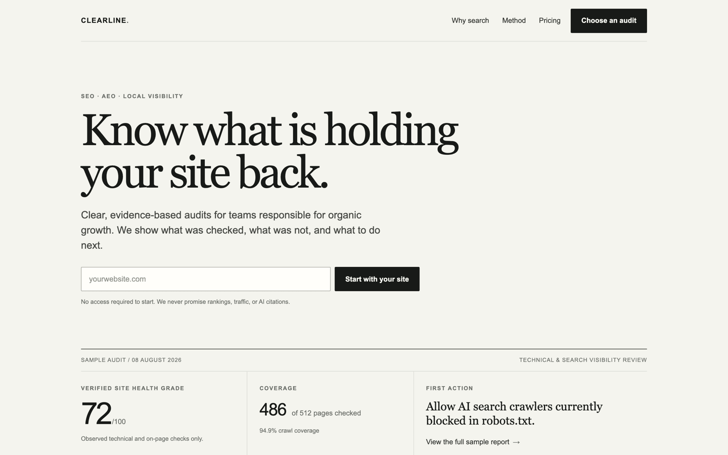 Screenshot of the Clearline website