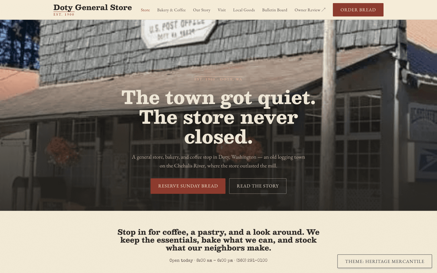 Screenshot of the Doty General Store website