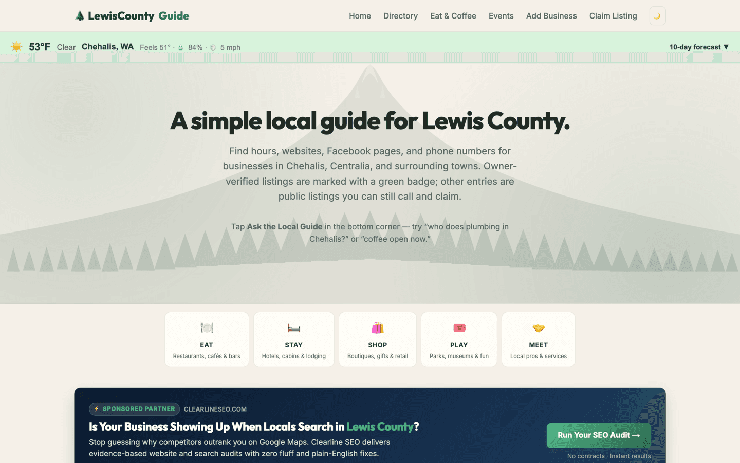 Screenshot of the Lewis County Guide website