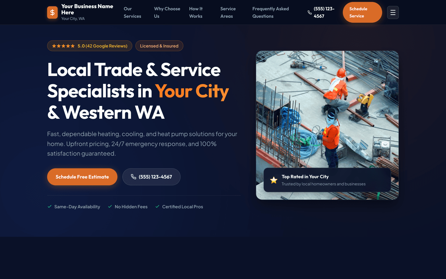Screenshot of the Trade & Service Starter Theme website