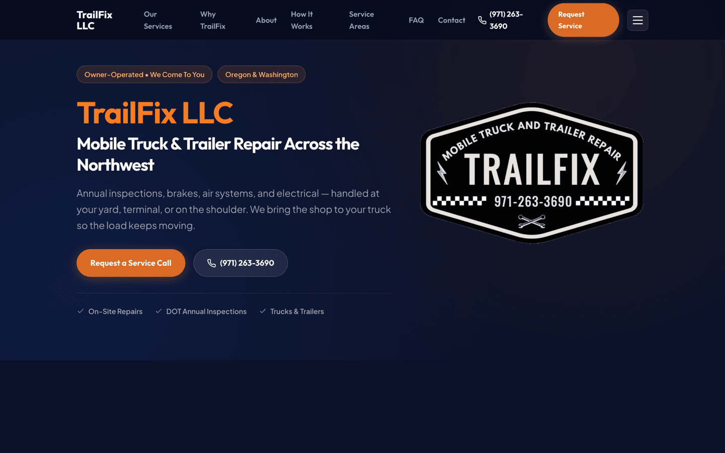 Screenshot of the TrailFix LLC website