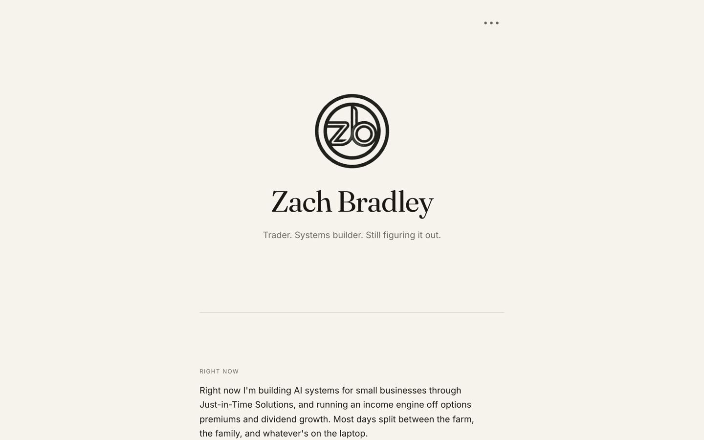 Screenshot of the Zach Bradley — Personal Site website
